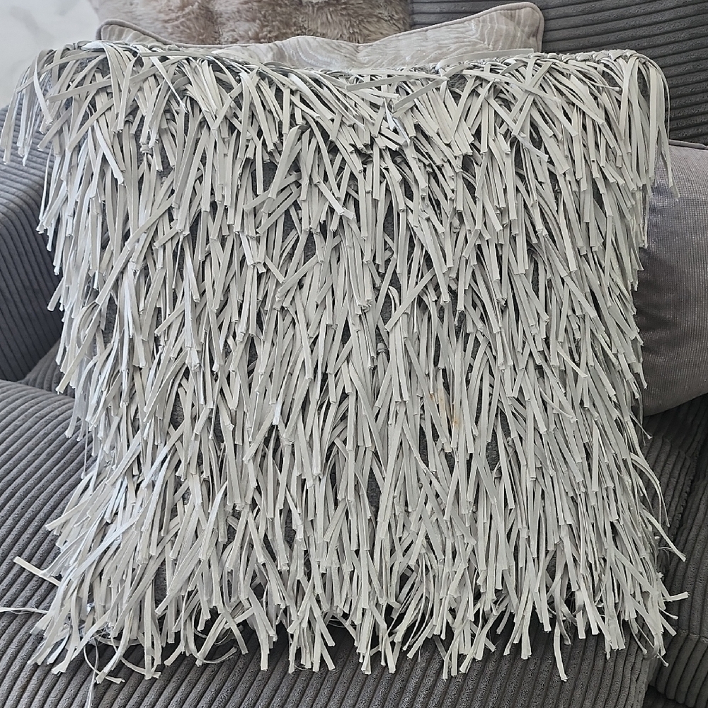 Fringed Gray Accent Pillow 20 Inch Square